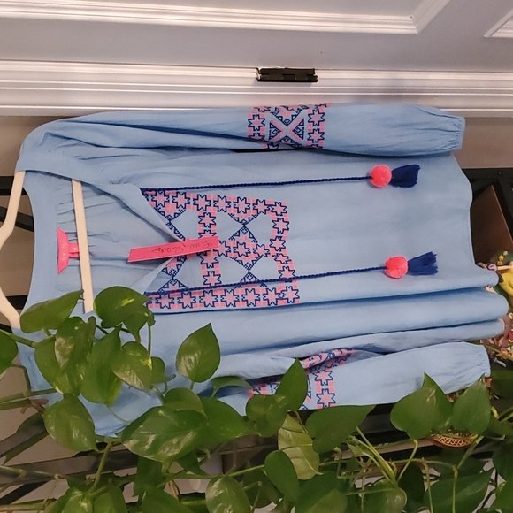 Lilly Pulitzer Cecile Zanzibar Blue Embroidered Long Sleeve Tunic Top Medium NWT - Picture 7 of 8